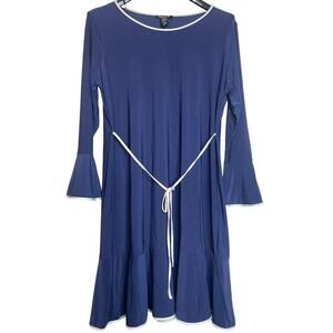 Gramercy 22 Womens Pleated Round Neck A-Line Dress Flutter Sleeve Size 1X Blue